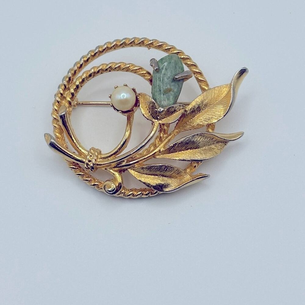 Sarah Coventry Gold-Toned Jade Garden Brooch
